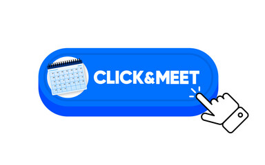 Click and Meet concept with calendar. Button online concept. Person shopping after making appointment. Vector illustration.
