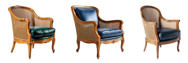 Set of various Elegant vintage armchair with classic design isolated on transparent background