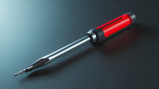 Professional countersinking drill bit with red and black handle lying on dark gray surface ready to be used
