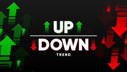 Up and Down trend with arrows. Stock exchange concept. Trader profit and loss. Arrows symbolizing growth or fall. Vector illustration.