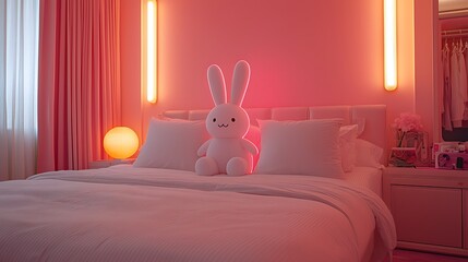 Soft Pink Bedroom with Plush Rabbit Toy