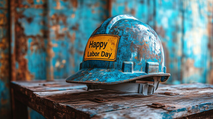 construction helmet on a wooden background