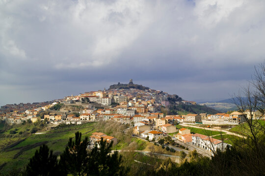 view of the hill on which the village of Osilo is located, Sassari, Sardinia, Italy