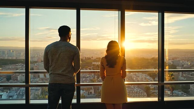 Frames A couple watches the los angeles view from their hotel room  rea s-vivid-warm, a-2, 216938941