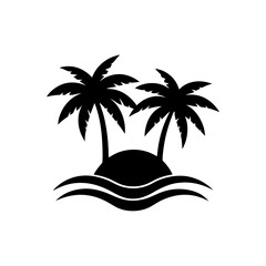 Fototapeta premium Palm Tree, Sun & Island Vector Illustration - Cartoons, Clipart, Line Art Design, Tropical palm tree, sun & island vector design for summer-themed digital products