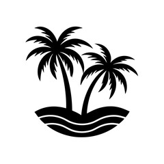 Palm Tree, Sun & Island Vector Illustration - Cartoons, Clipart, Line Art Design, Tropical palm tree, sun & island vector design for summer-themed digital products