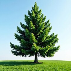 Fototapeta premium Single spruce against clear sky, full height visible, majestic, christmas tree
