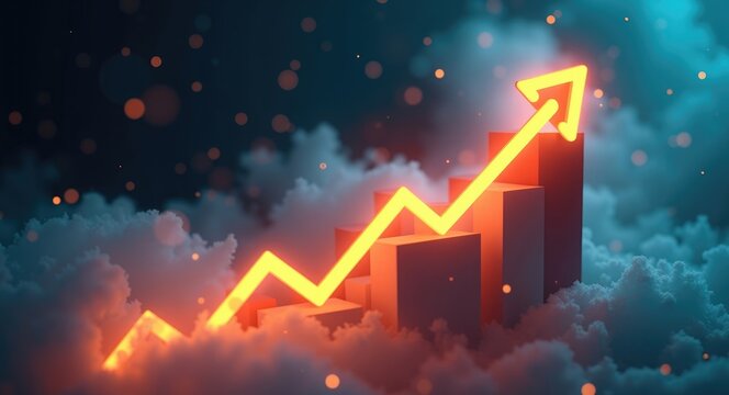 Growth business strategy arrow concept on successful target enhancement background featuring an upward development graph for profit or innovative goal attainment in leadership and financial market ...