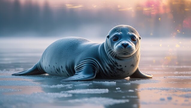 In April, a young seal was observed on the ice of the lake.
