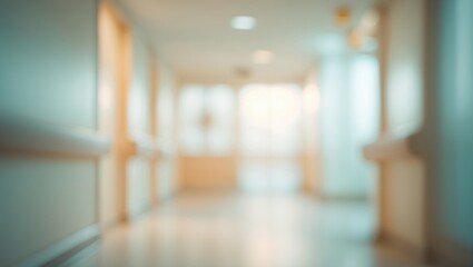 Hazy corridor in the background. The interior backdrop is blurred and appears defocused. Concept of healthcare and medicine.