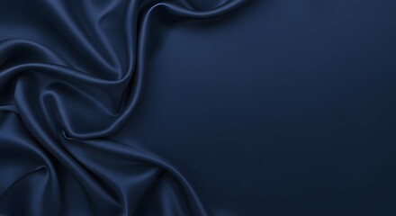 Obraz premium Deep blue silk satin fabric. Elegant abstract background. Liquid wave effect or silk with soft wavy folds. Beautiful navy blue fabric background with copy space for your design.