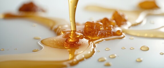 honey cascading on a white backdrop