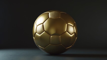 Fototapeta premium If you wish, the gold soccer ball. A ball displayed against a simple background. A black backdrop featuring a soccer ball with gold accents.