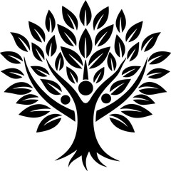People, Tree, Leaf, Ecology, Nature, Wellness, Healthy Life Logo Vector Design on White Background, Vector design featuring people, tree, leaf, and wellness themes for eco-friendly logos.