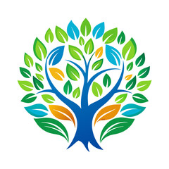 People, Tree, Leaf, Ecology, Nature, Wellness, Healthy Life Logo Vector Design on White Background, Vector design featuring people, tree, leaf, and wellness themes for eco-friendly logos.