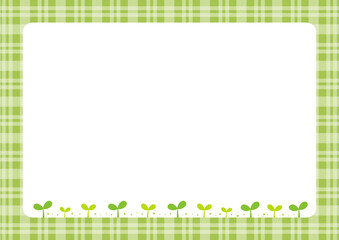 Sprouts decoration frame on green checked pattern background.