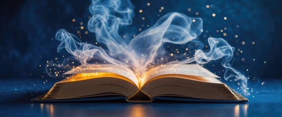 Image of an open magical book emitting enchanting lights