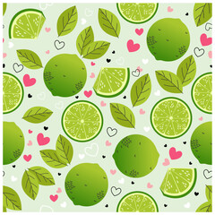 Scrapbook, fundo, patterns, padrão de repetição, estampa, limões, frutas, primavera, corações, folhas, limão