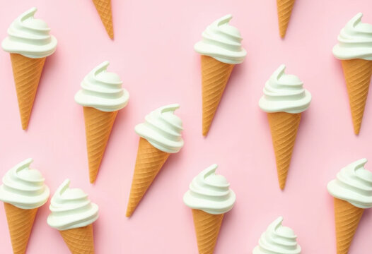 Fondo de conos de helado repetidos sobre fondo rosa claro
