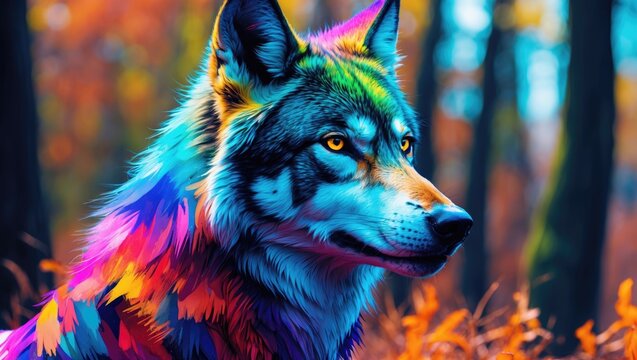 Colorful abstract illustration of a wolf