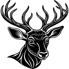 Silhouette Head of Deer with White Background Vector Illustration – Cartoons, Clipart & Line Art Design, Vector silhouette of a deer head, perfect for clipart, cartoons, and line art designs.