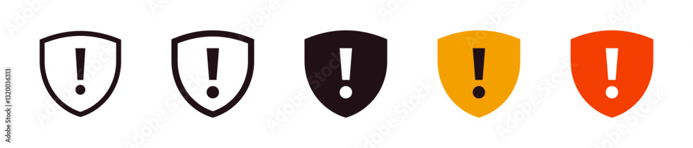 Aufkleber shield exclamation mark icon or security shield warning or attention icon symbol. risk alert line ic