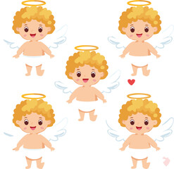 set of funny cartoon angels
