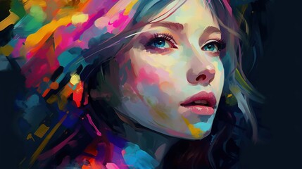 Colorful Portrait of a Woman: Artistic rendition with vibrant hues and flowing lines