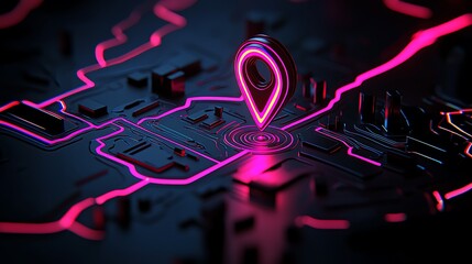 Glowing Location Marker on Futuristic Circuit Board