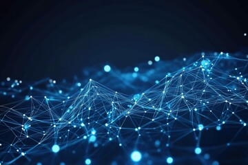 Abstract network of connected points glowing blue connections and digital design
