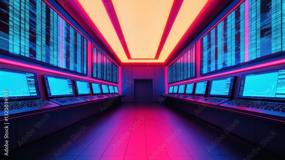 Poster data processing event in a high-tech control room digital environment futuristic viewpoint technolog