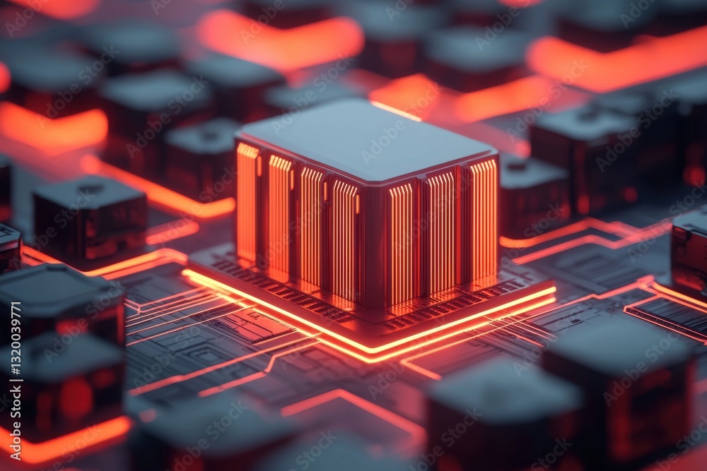 Poster exploring advanced microchip technology digital lab high-resolution image futuristic environment clo