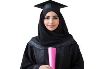 young woman in graduation gown isolated on transparent background