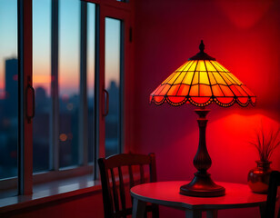 lamp on a red table