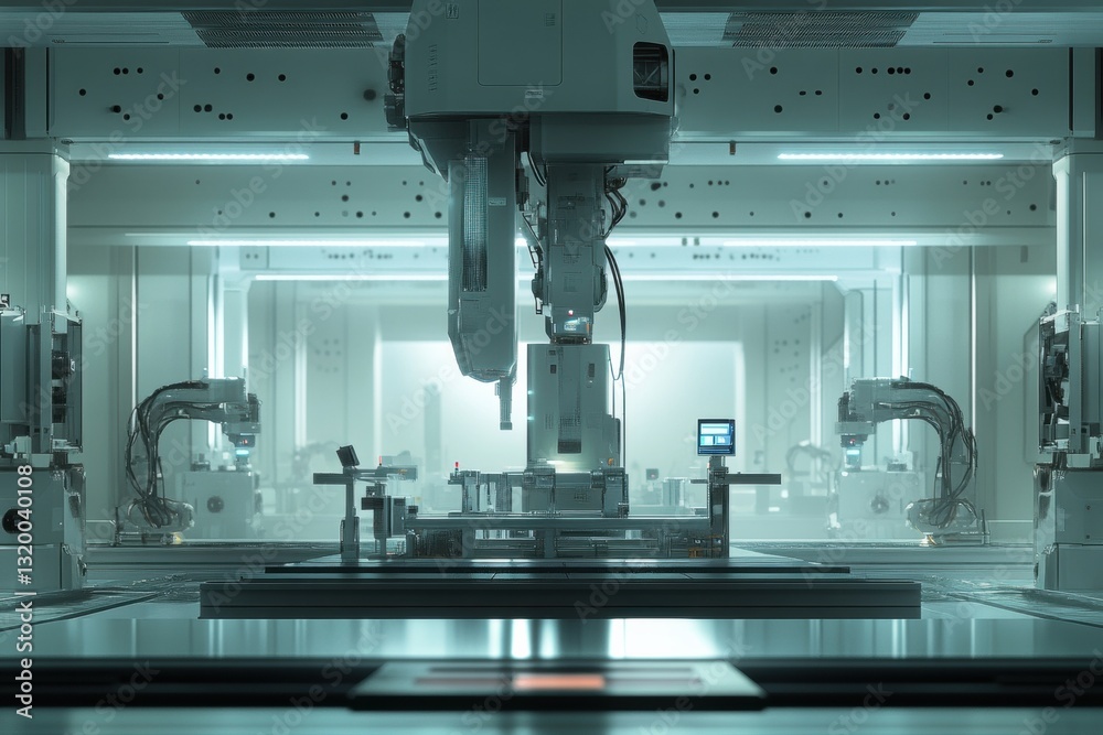 Poster robotic machines and ai drive automated production in advanced factory environment