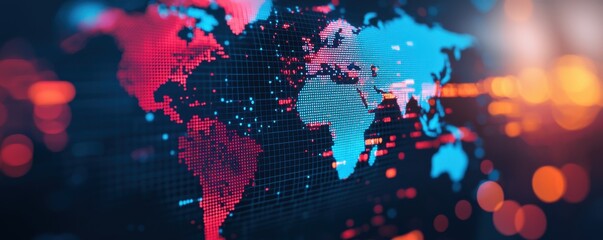 Global data visualization digital world map technology abstract background close-up view modern concept