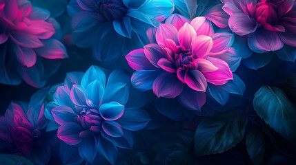 Obraz premium Vibrant Pink and Blue Flowers Closeup