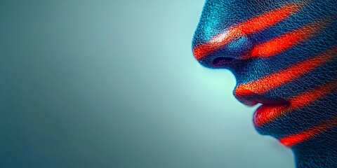 Profile of a person with artistic light patterns on their face against a gradient background