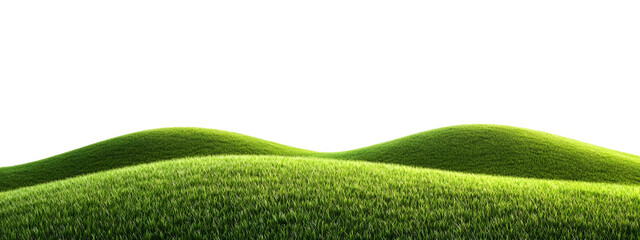 Serene Green Grassy Hills on a Clean White Background with Soft Lighting and Subtle Shadows