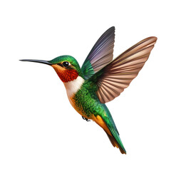 Fototapeta premium Vibrant Hummingbird in Flight Detailed of a Colorful Bird on White Background