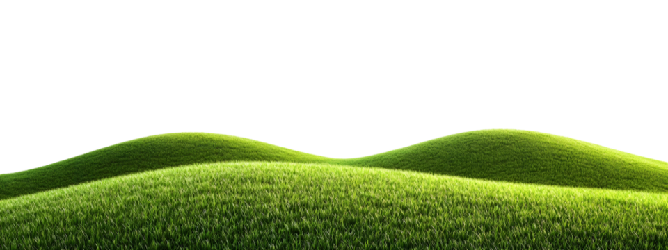 Serene Green Grassy Hills on a Clean White Background with Soft Lighting and Subtle Shadows