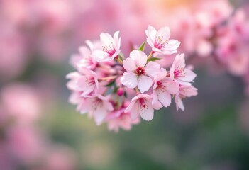 Obraz premium Cherry blossoms blooming on a spring day with a blurred background