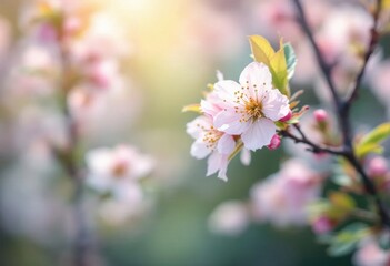 Fototapeta premium Delicate pink cherry blossoms blooming on branch in spring