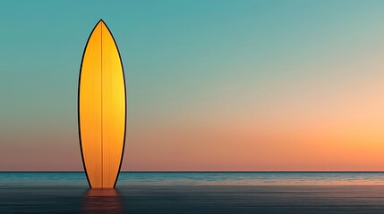 Golden Surfboard at Sunset Peaceful Ocean Scene