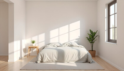 Fototapeta premium Elegant Modern Bedroom Interior with a White Bed – A Serene Escape