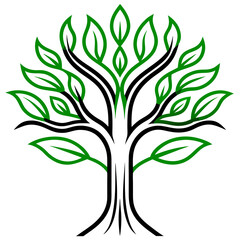 Green Tree Vector Illustration - Line Art, Clipart, Cartoons, and Design on White Background, Green tree vector illustration in line art style for eco-friendly design and nature graphics