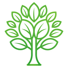 Green Tree Vector Illustration - Line Art, Clipart, Cartoons, and Design on White Background, Green tree vector illustration in line art style for eco-friendly design and nature graphics