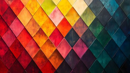 Fototapeta premium Vibrant geometric pattern featuring repeating diamonds in a colorful arrangement