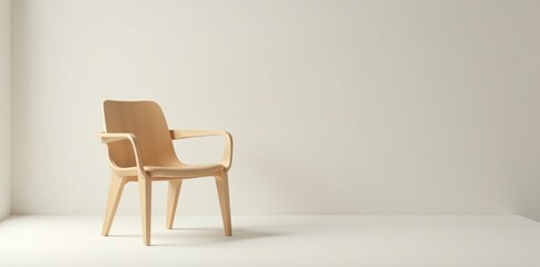 Sleek curved wooden chair, minimalist design Light background , curve, furniture, interior