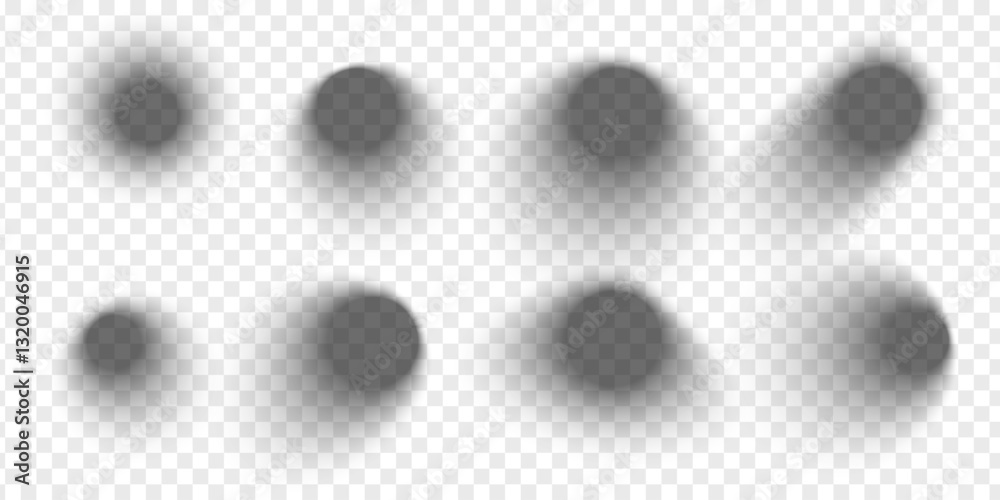 Aufkleber set of ball or packing box shadow effects. different soft grey shapes. round shades isolated on tran